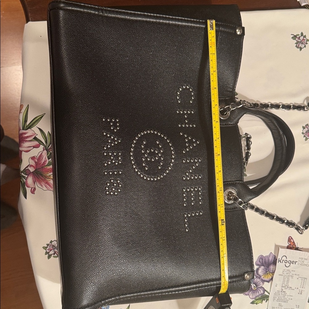 FAUX leather Black Tote with Silver Details - Picture 9 of 10